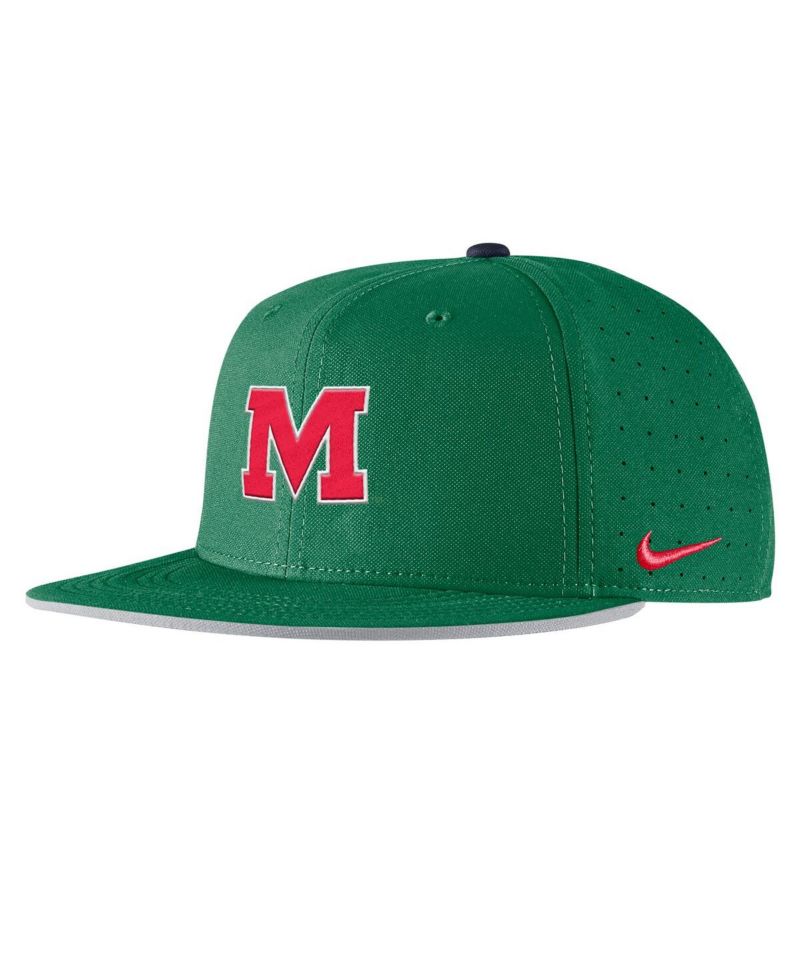 Men's Green Ole Miss Rebels On-Field Baseball Performance Fitted Hat