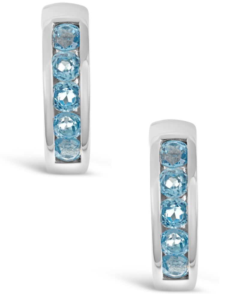 Swiss Blue Topaz (9/10 ct. t.w.) Huggie Hoop Earrings in Sterling Silver (Also Available in Citrine or Amethyst)