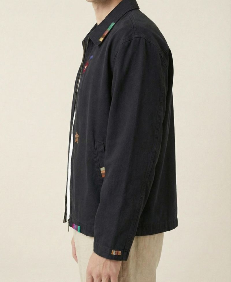 Men's Embroidered Contrast-Trim Zip-Front Jacket