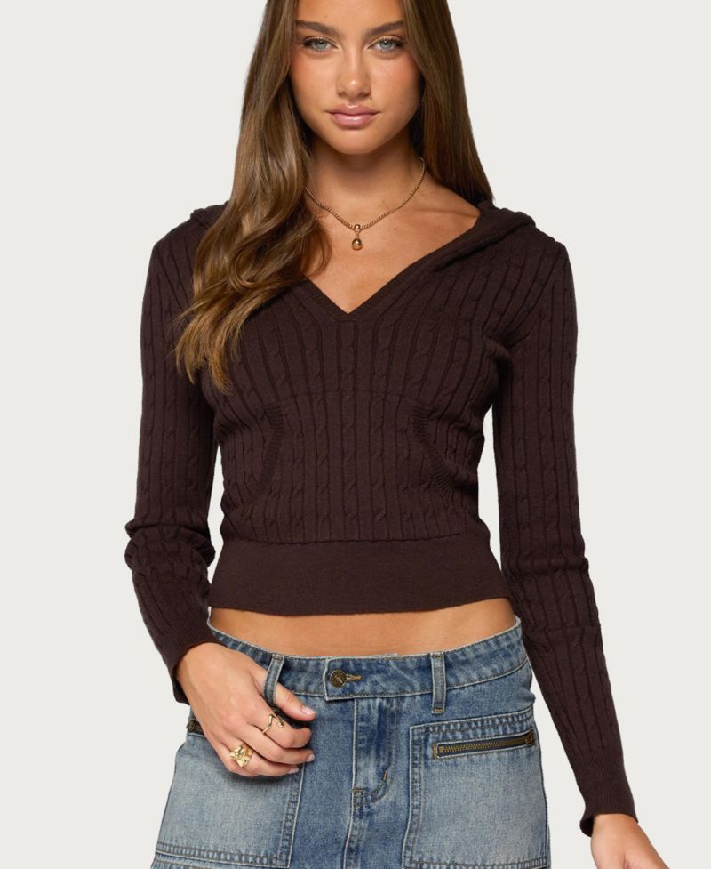 Women's Kimani Cable-Knit Hooded Cropped Sweater