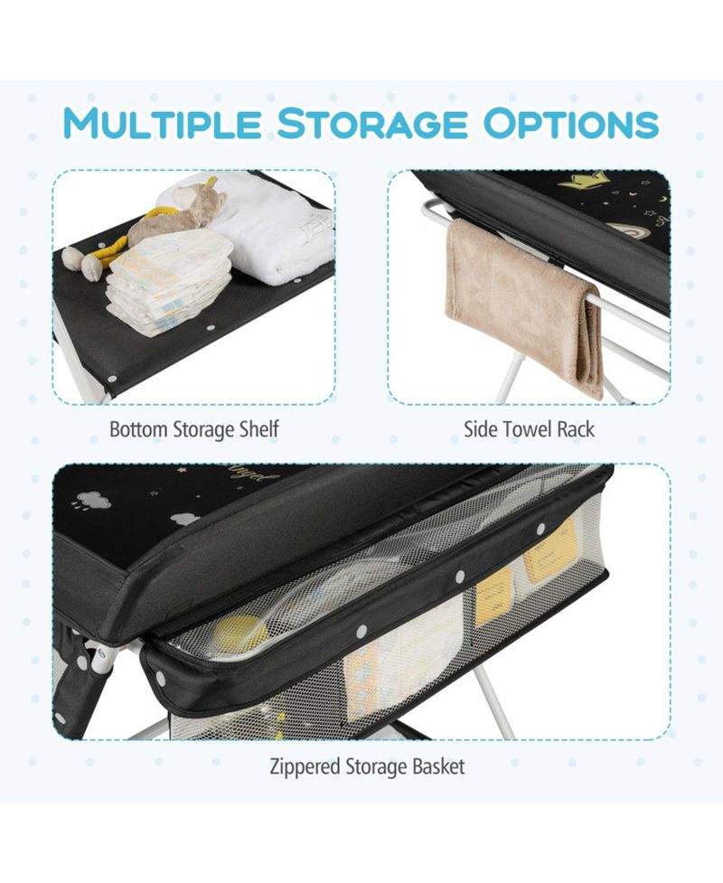 3-Level Adjustable Portable Baby Changing Table with Wheels