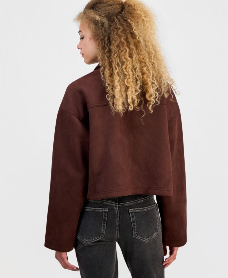Juniors' Faux-Suede Cropped Jacket