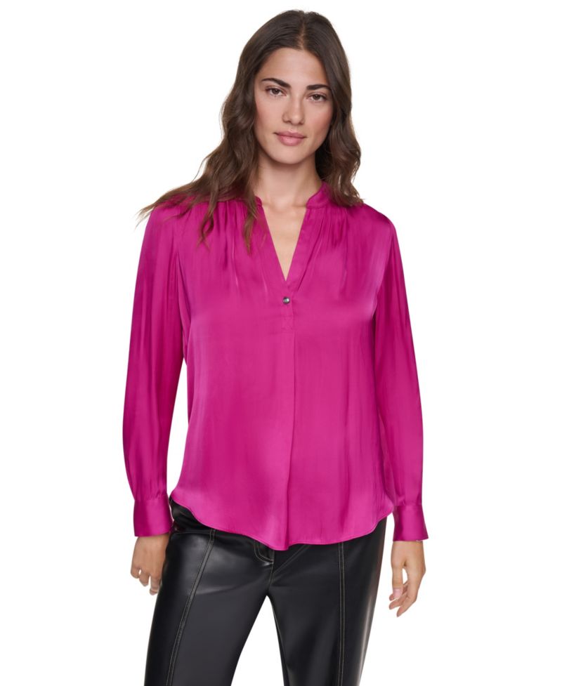Women's Long-Sleeve V-Neck Regular-Fit Blouse
