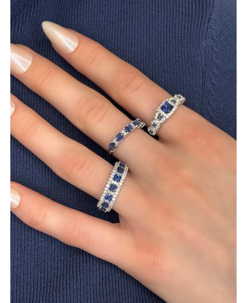 Suzy Levian Sterling Assher Cut Sapphire and Created Sapphire Proposal Ring