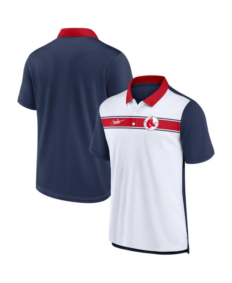 Men's White, Navy Boston Red Sox Rewind Stripe Polo Shirt