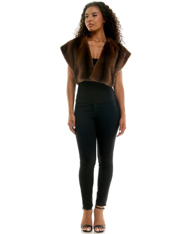 Juniors' Cropped Faux-Fur Vest