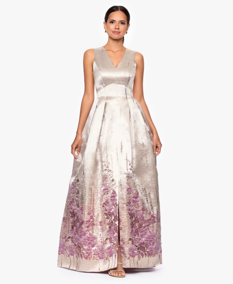 Women's Jacquard Pattern V-Neck Long Dress