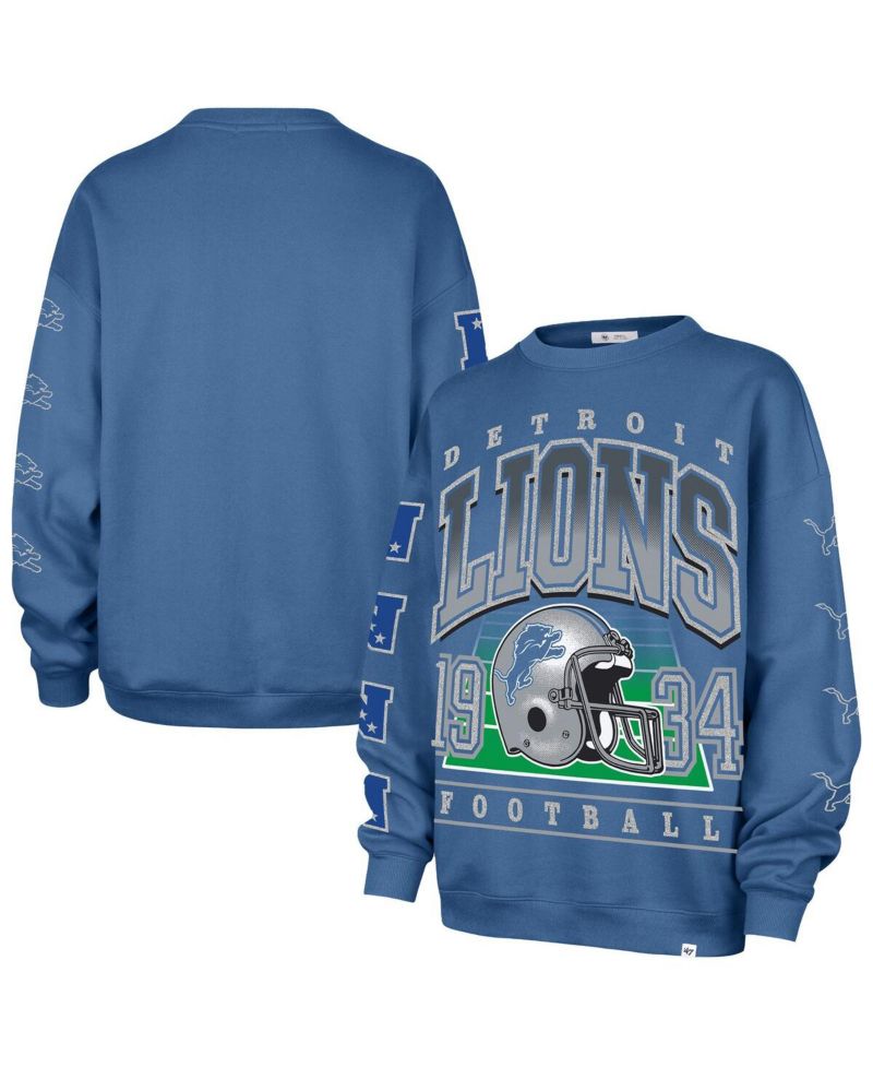 Women's Blue Detroit Lions Go Big Oversized Pullover Sweatshirt