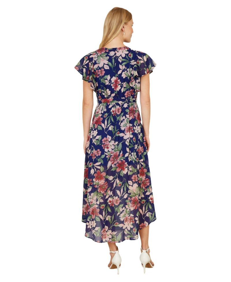 Women's Floral Wrap Midi Dress With Frill Hem