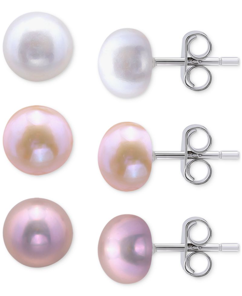 3-Pc. Set Freshwater Pearl Stud Earrings in Sterling Silver