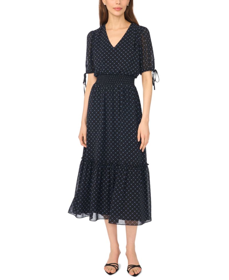 Women's V-Neck Chiffon Smocked Waist Dress