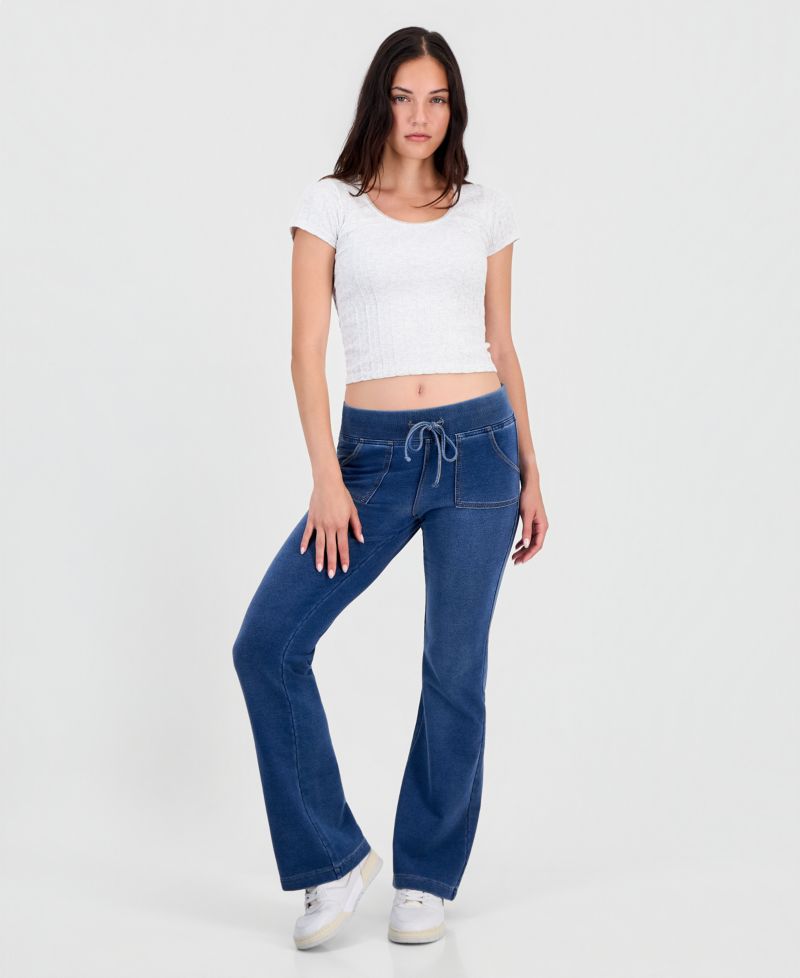 Juniors' Fleece-Knit Drawstring-Waist Bootcut Jeans