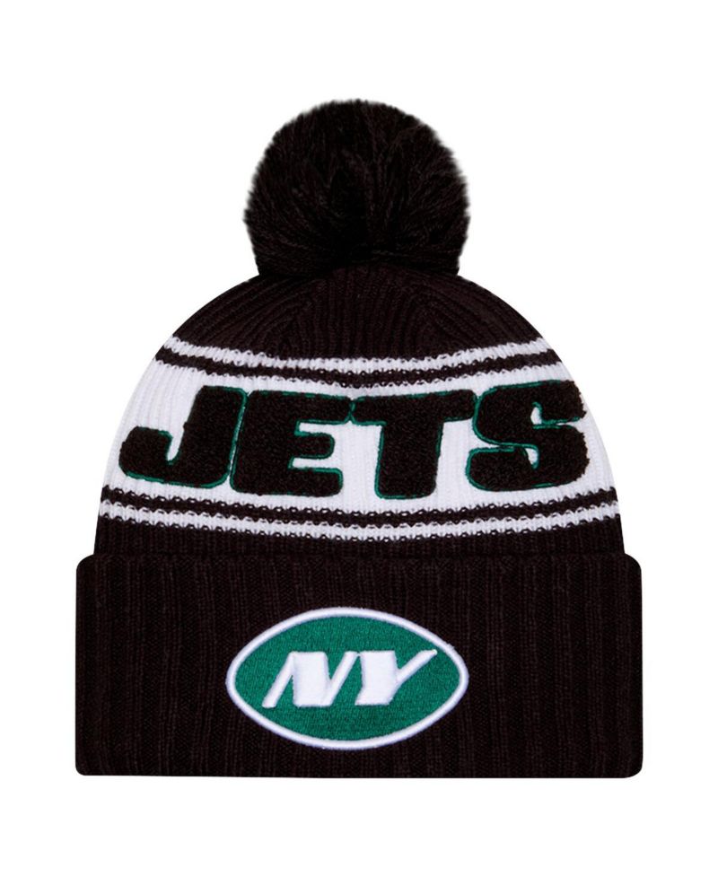 Men's Black New York Jets 2024 Sideline Cuffed Knit Hat with Pom