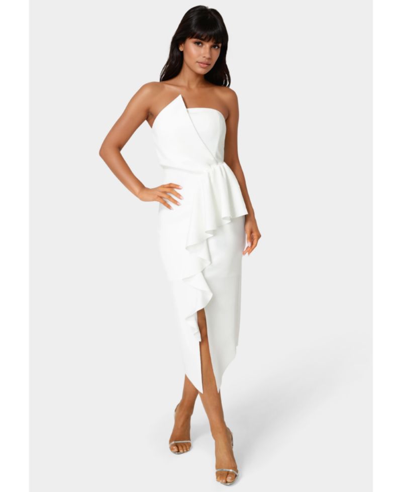Women's Strapless Cascade Midi Dress