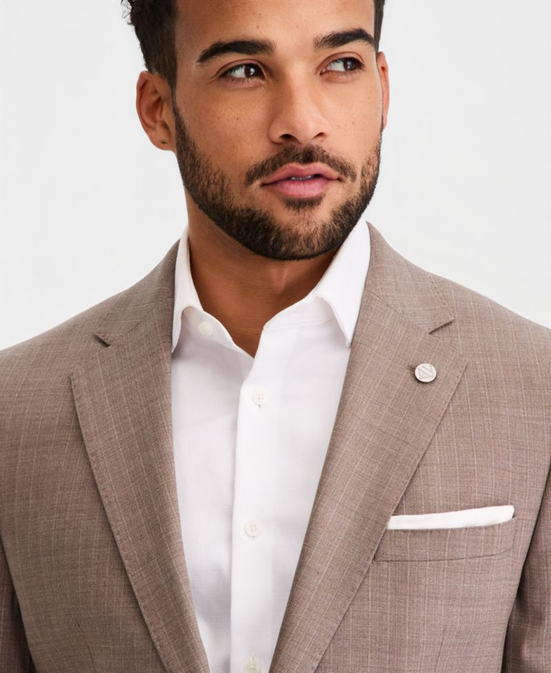 Men's Modern-Fit Wool-Blend Tan Pinstripe Suit Separates Jacket