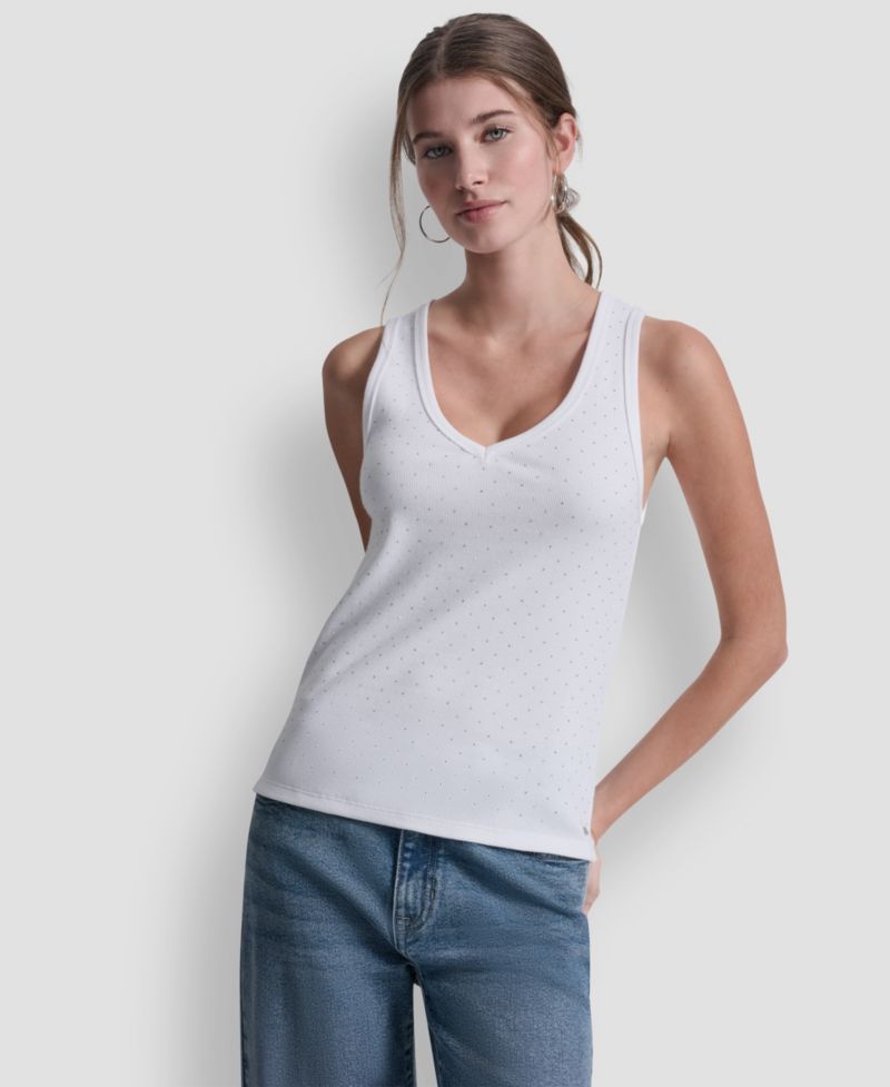 Women's Rhinestone V-Neck Tank Top