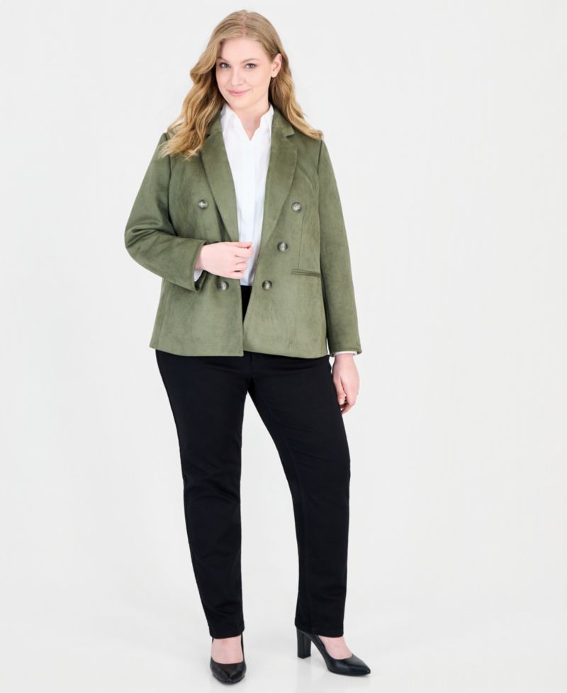 Plus Size Faux-Double-Breasted Faux Suede Blazer