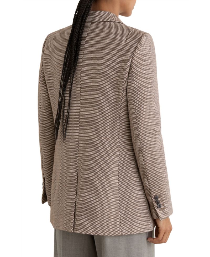 Women's Double-Breasted Lightly Padded Shoulders Textured Wool-Blend Blazer