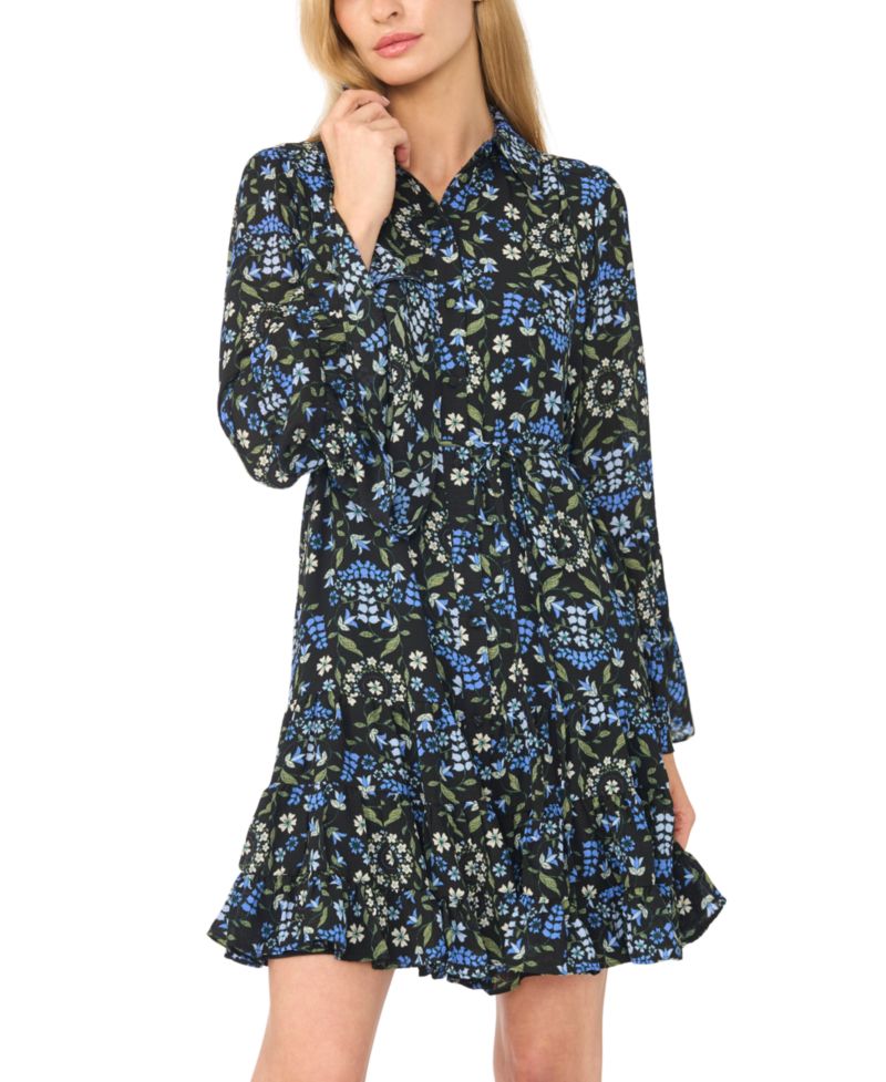Women's Tiered Flounce Long-Sleeve Shirtdress