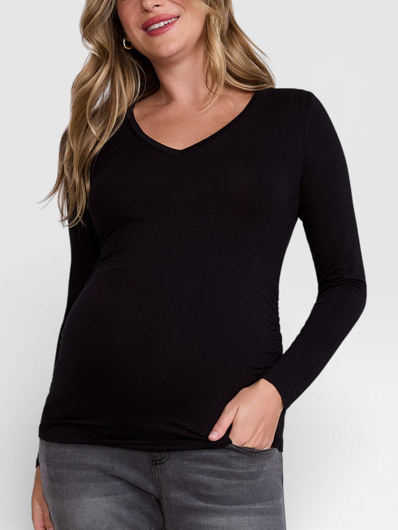 Women's Motherhood V-Neck Side-Ruched Long Sleeve Tee