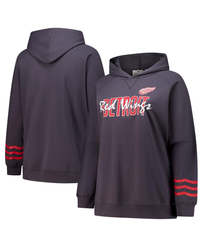Women's Charcoal Detroit Red Wings Plus Size Lightweight Fleece Raglan Pullover Hoodie