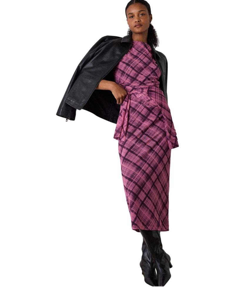 Women's Twist-Front Mesh Body-Con Midi Dress
