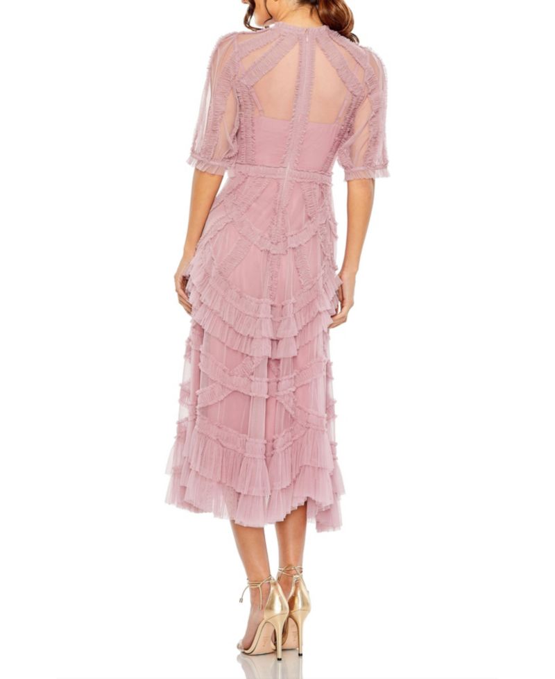 Women's High Neck Puff Sleeve Ruffle Tiered Dress