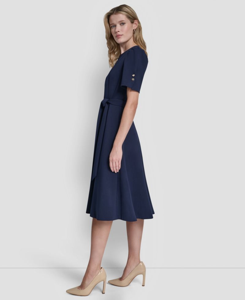 Women's Short-Sleeve Crewneck Belted Dress