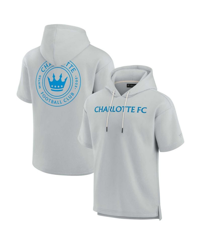 Men's and Women's Gray Charlotte FC Super Soft Fleece Short Sleeve Pullover Hoodie