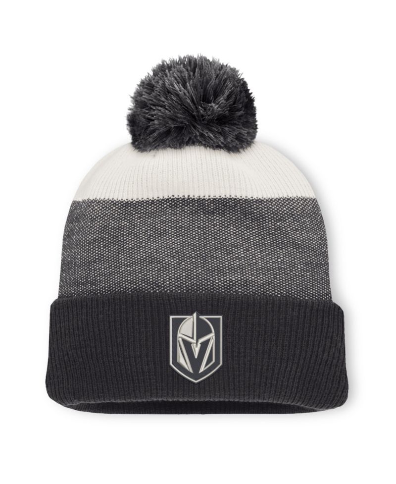 Men's Black/Light Beige Vegas Golden Knights Monochrome Cuffed Knit Hat with Pom