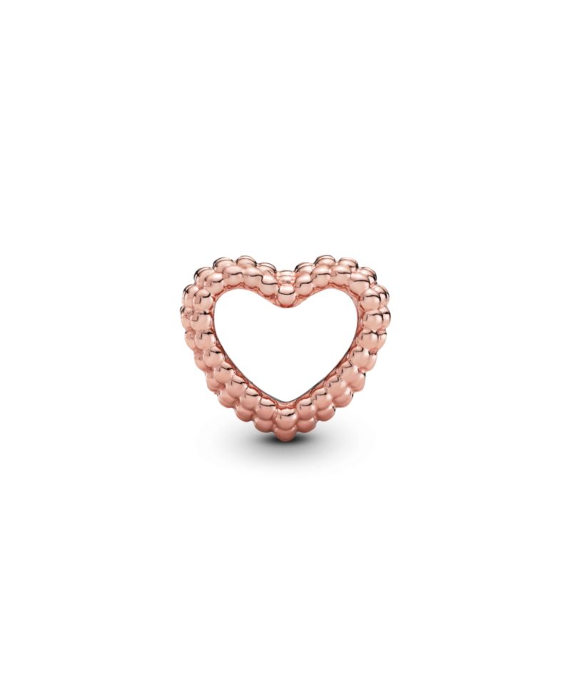 14K Rose Gold-Plated Beaded Open Heart Charm