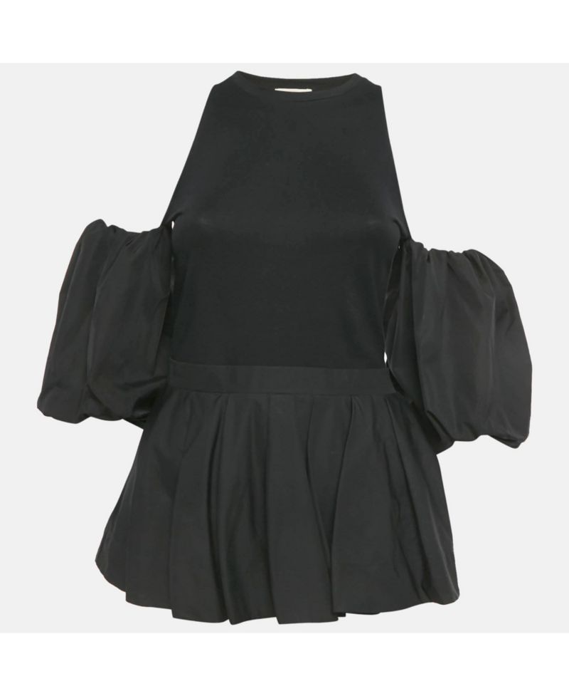 Women's Black Cotton Balloon Sleeve Top