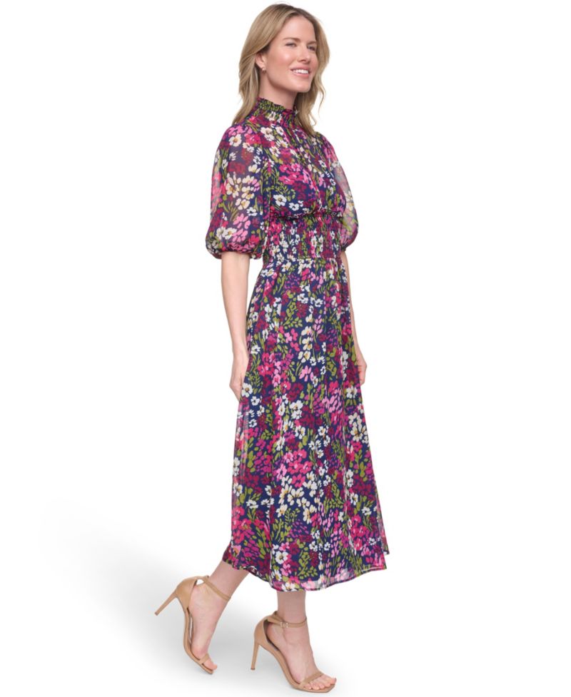 Women's Mock-Neck & Smocked Waist Maxi Dress