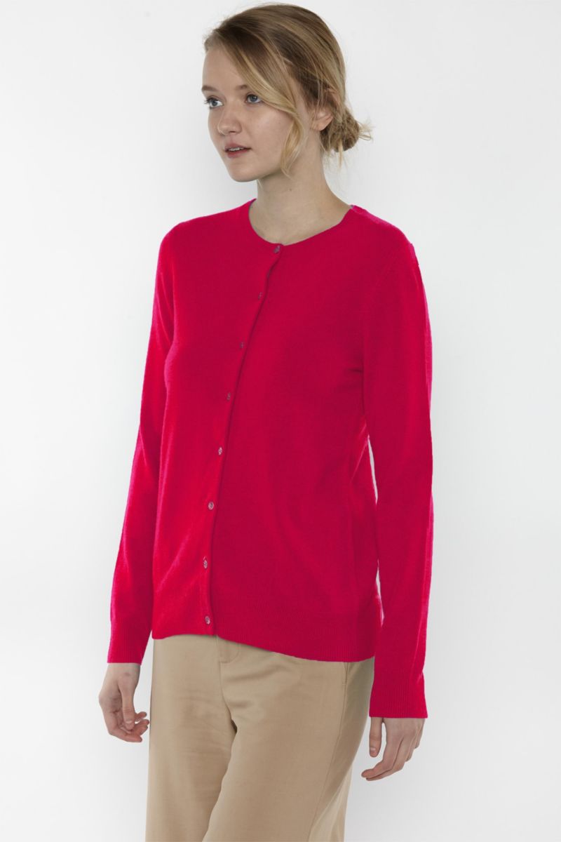 Women's 100% Cashmere Button Front Long Sleeve Crewneck Cardigan Sweater