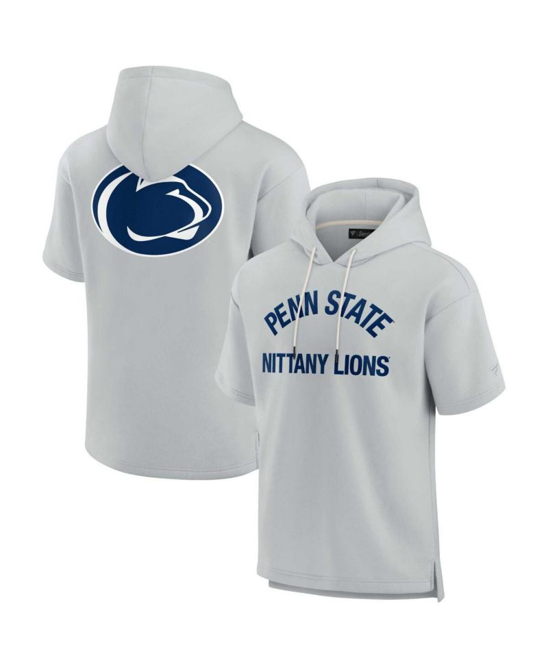 Men's and Women's Gray Penn State Nittany Lions Super Soft Fleece Short Sleeve Pullover Hoodie
