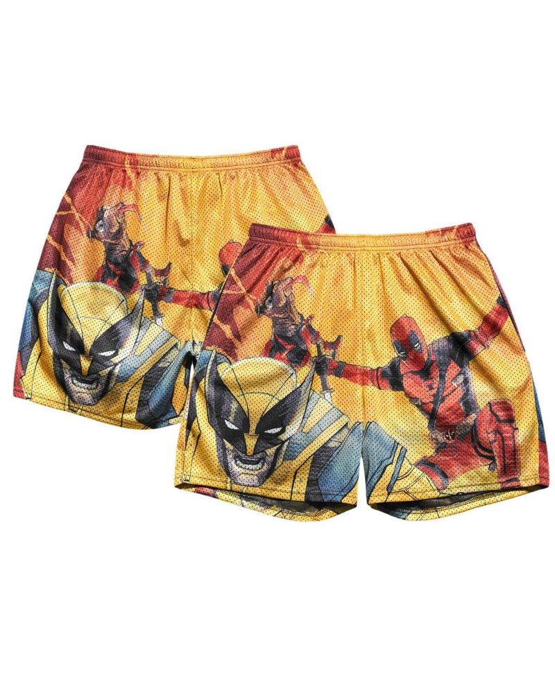 Men's Yellow Deadpool Wolverine Jump Retro Shorts