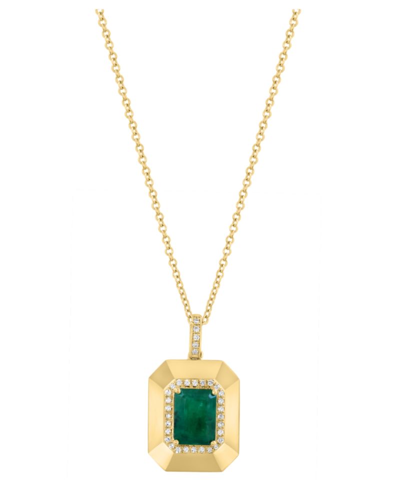 Emerald (1-3/8 ct. t.w.) & Diamond (1/6 ct. t.w.) Pendant Necklace in 14k Yellow Gold