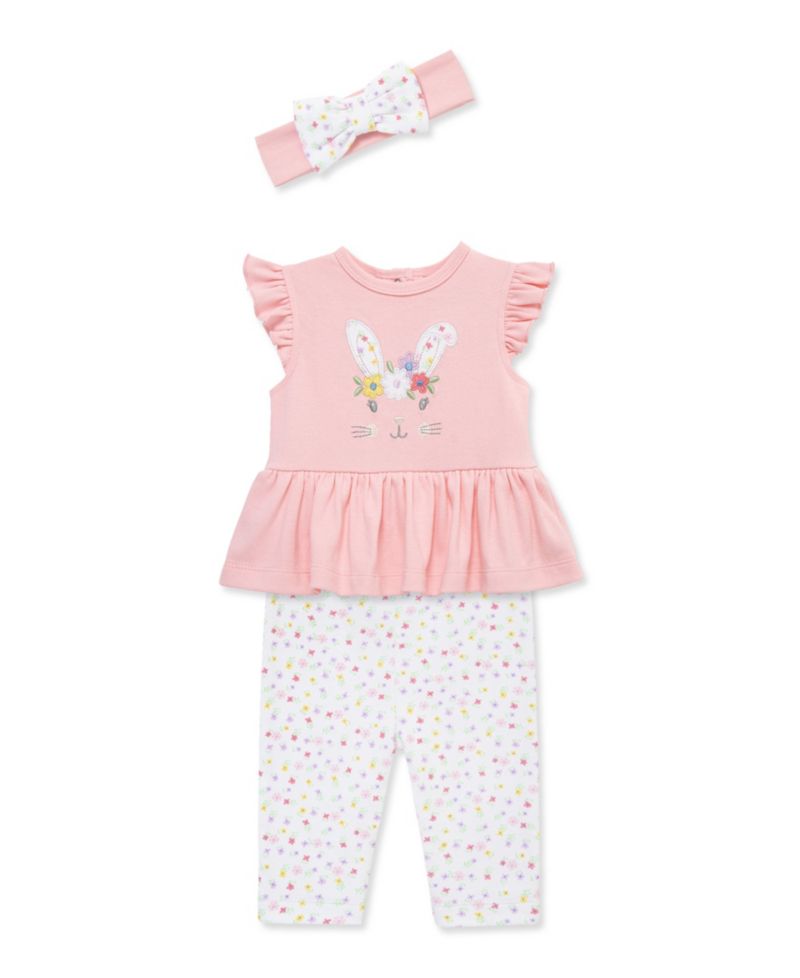 Baby Girls' Bunny Printed Bodysuit, Leggings and Headband, 3-Piece Set