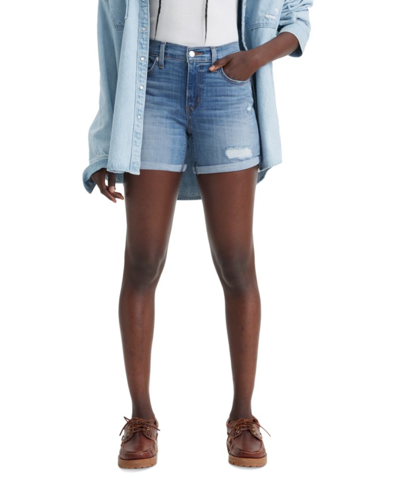 Trendy Plus Size Mid-Length Stretch Denim Shorts