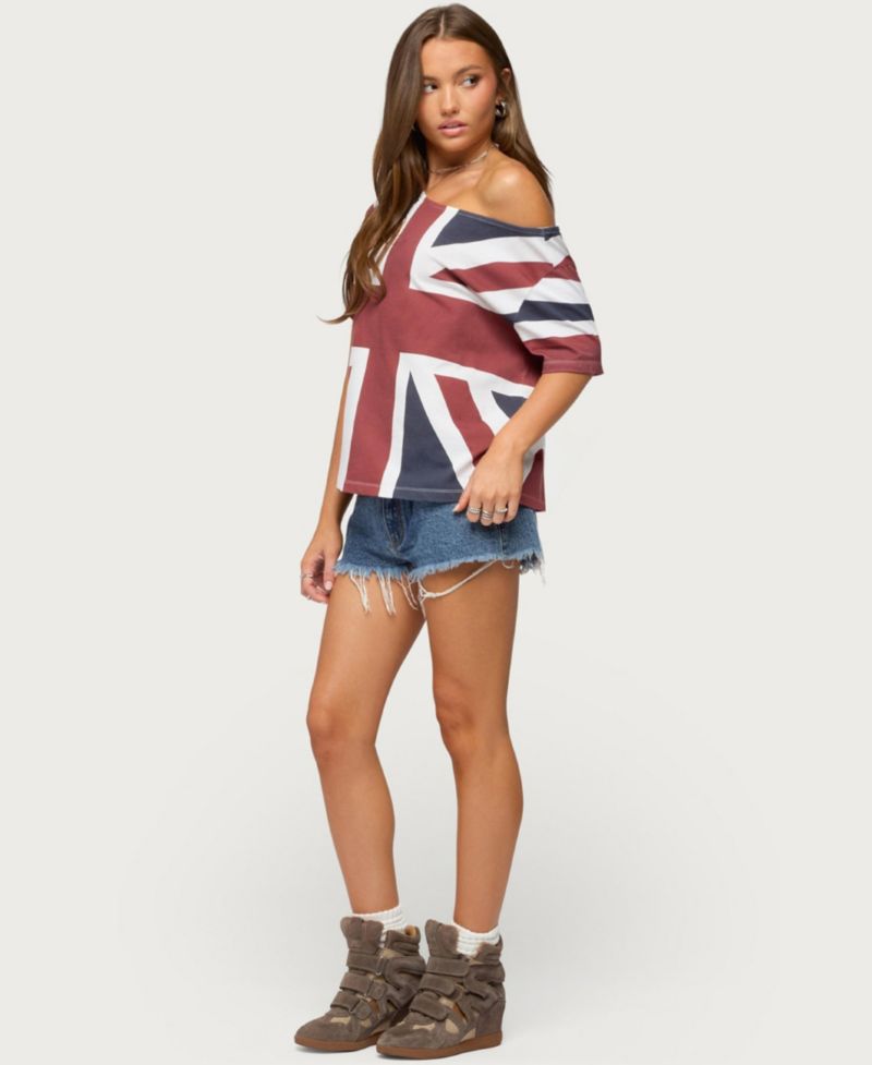 Women's Union Jack Short-Sleeve Off-Shoulder T-Shirt