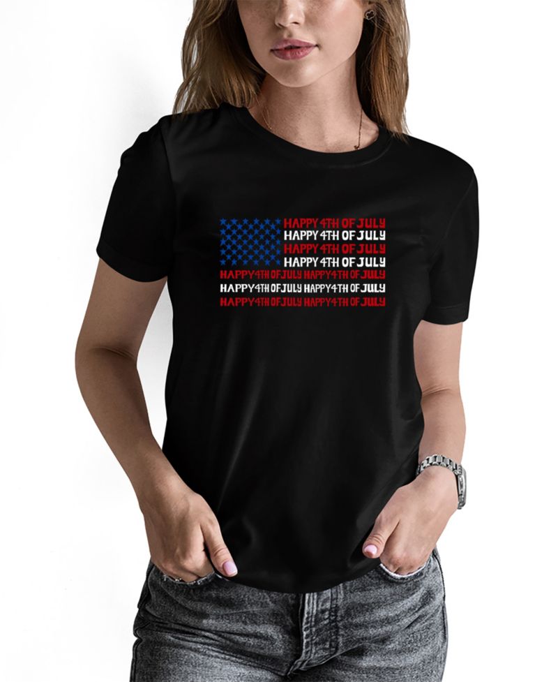Women's Happy 4th of July Word Art Long-Sleeve T-Shirt