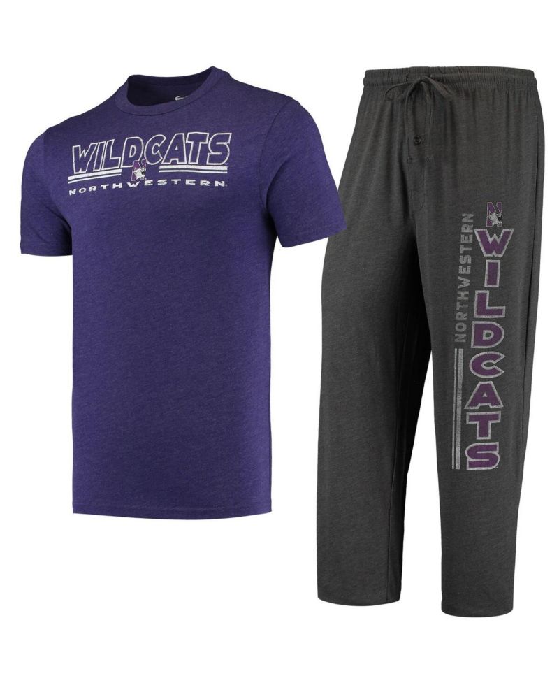 Men's Heathered Charcoal, Purple Distressed Northwestern Wildcats Meter T-shirt and Pants Sleep Set