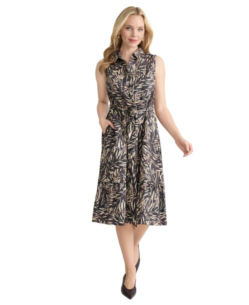 Women's Printed Collared Neck Shirt-Dress