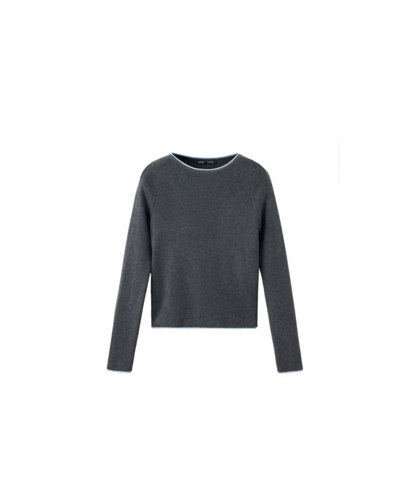 Women's Ribbed-Knit Contrast-Trim Crewneck Long-Sleeve Sweater