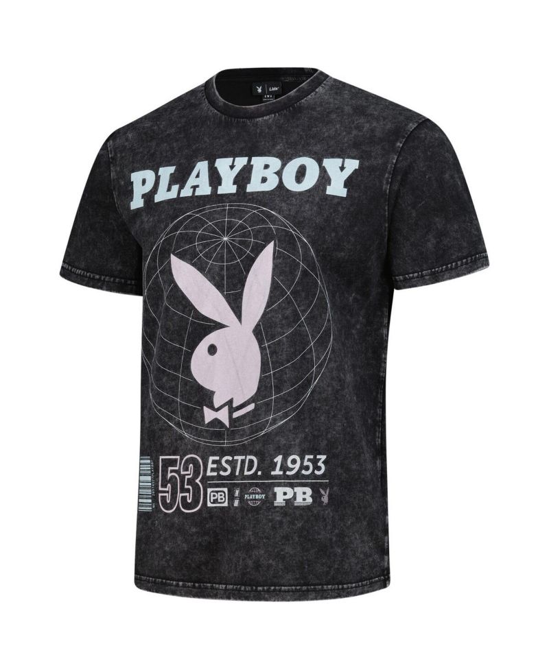 Men's Black Playboy Distressed Oversized Rabbit T-Shirt