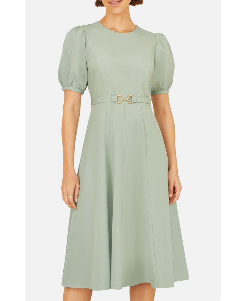 Women's Buckle Detail Short Sleeve Skater Dress