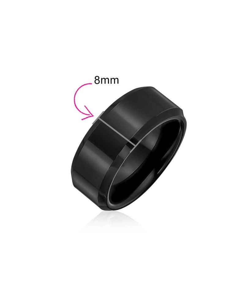 Classic Men's Band Ring Wide 8MM Beveled Edge Matte Brushed Finish Comfort Fit