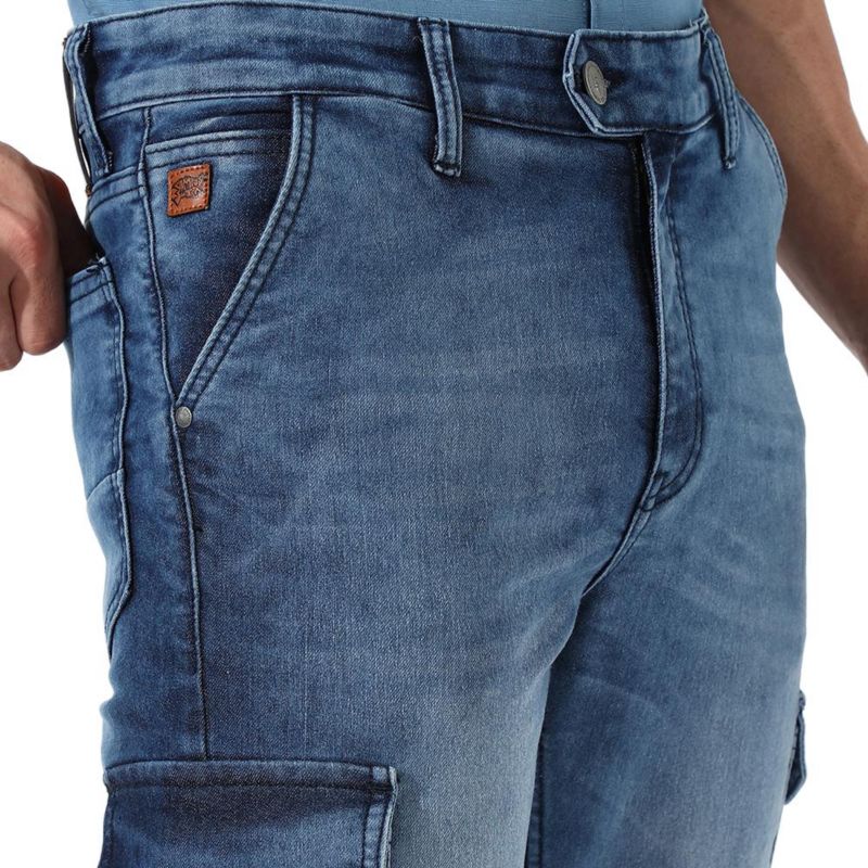 Men's Medium-Wash Cargo Denim Jeans