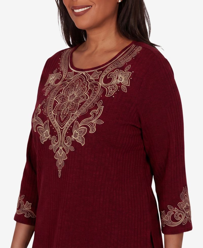Petite 3/4-Sleeve Crewneck Side-Slit Top