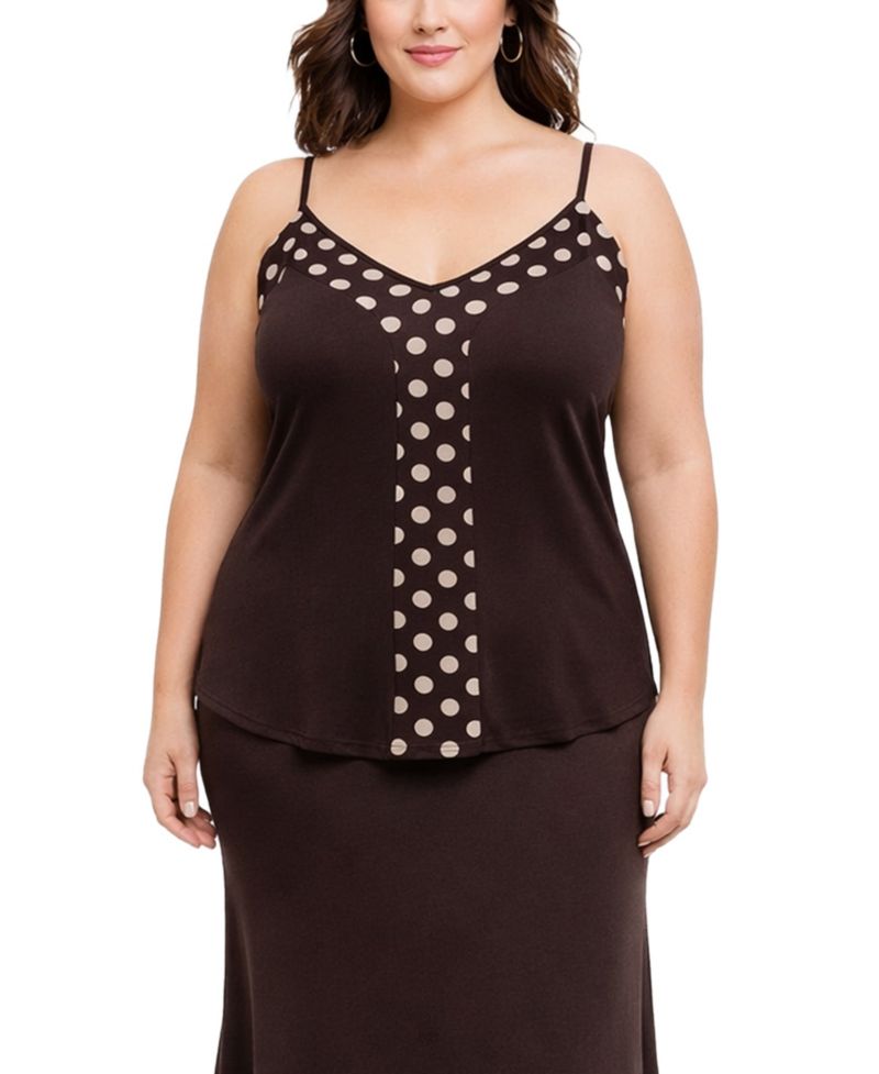 Plus Size Polka Dot Mesh Panel Cami Top